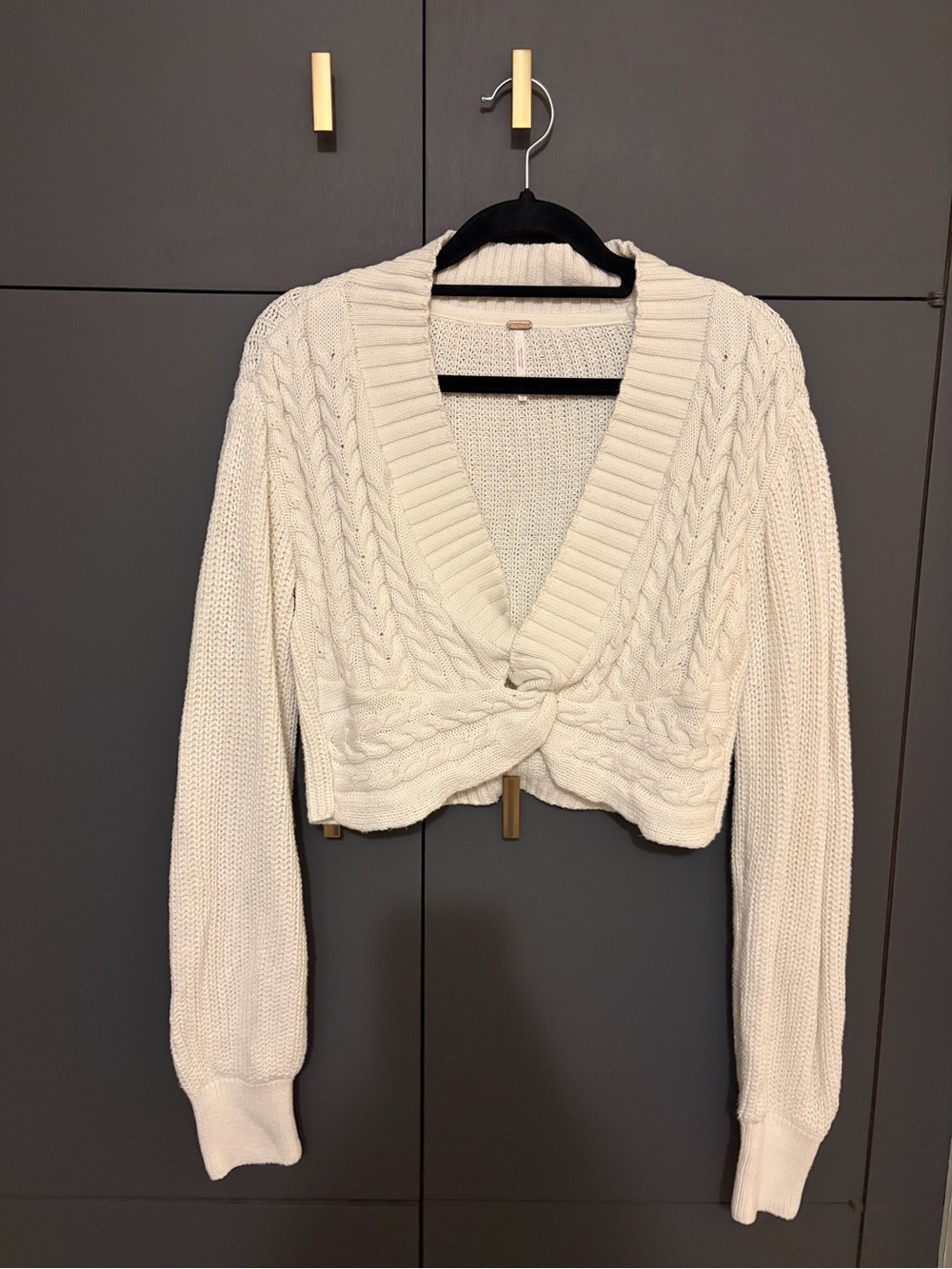 FREE PEOPLE- size small Emilie Knit Knot-Front Crop Sweater, white